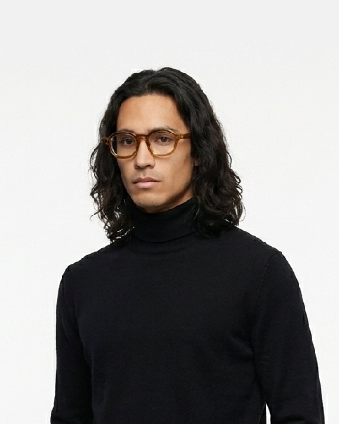 Portrait of a model wearing round glasses